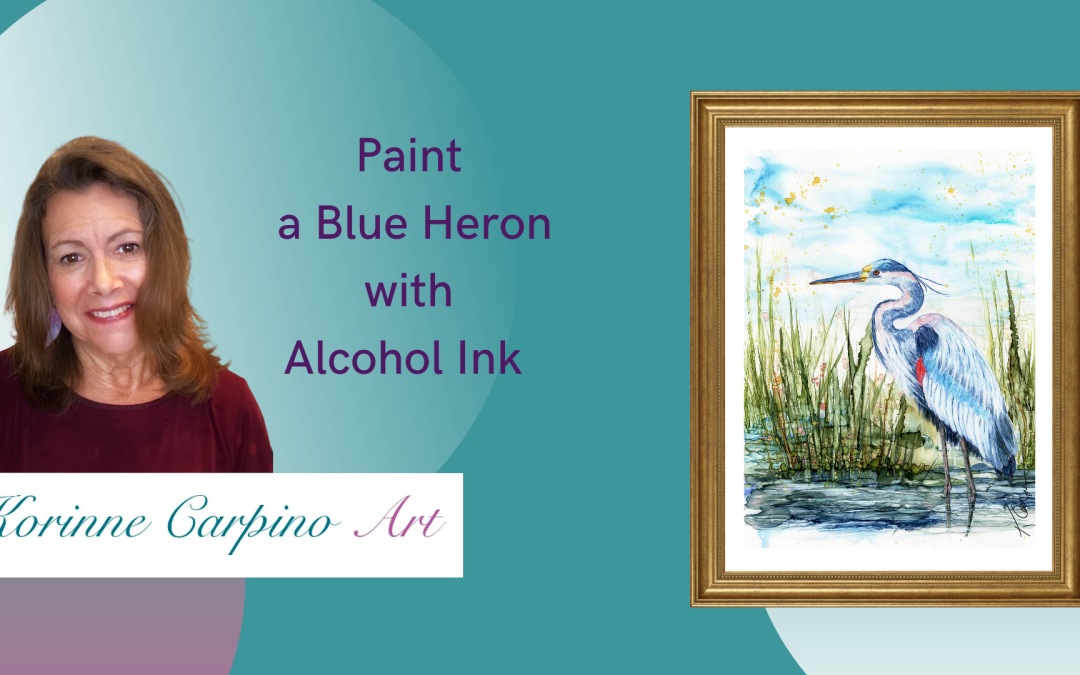 Blue Heron with Alcohol Ink